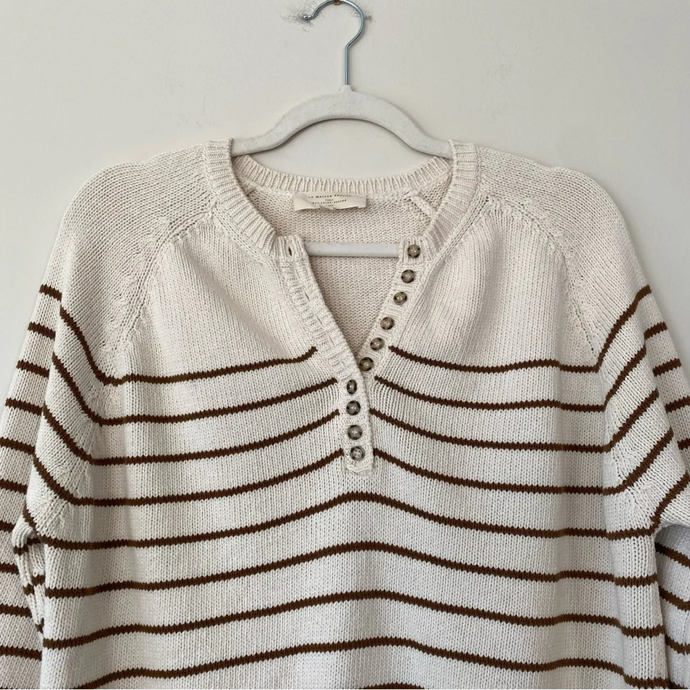 Sezane Leontine Jumper Sweater in Ecru Camel Stripe Size XS - Picture 3 of 13
